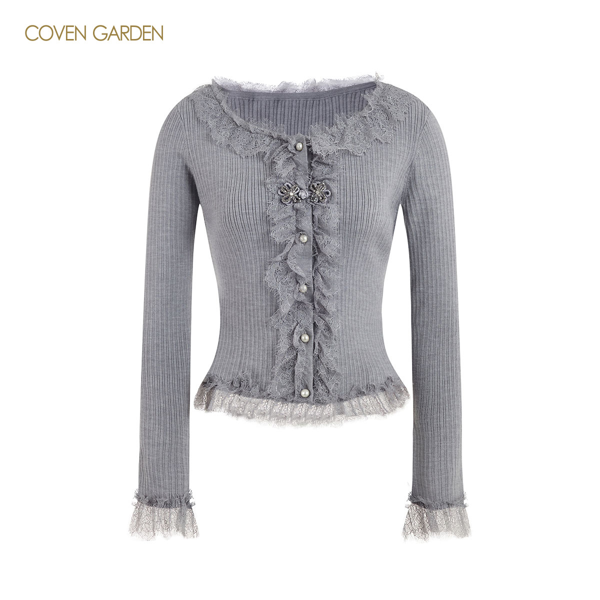 【哥文花园】蕾丝花边方领开衫女精致CSA3033410