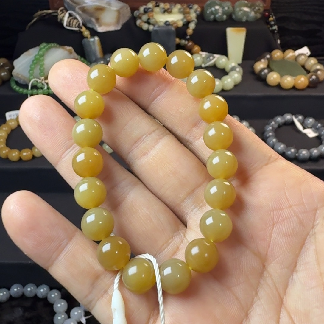 和田玉未镶嵌手链（NGTC国检证书）新疆且末糖卡10 精品