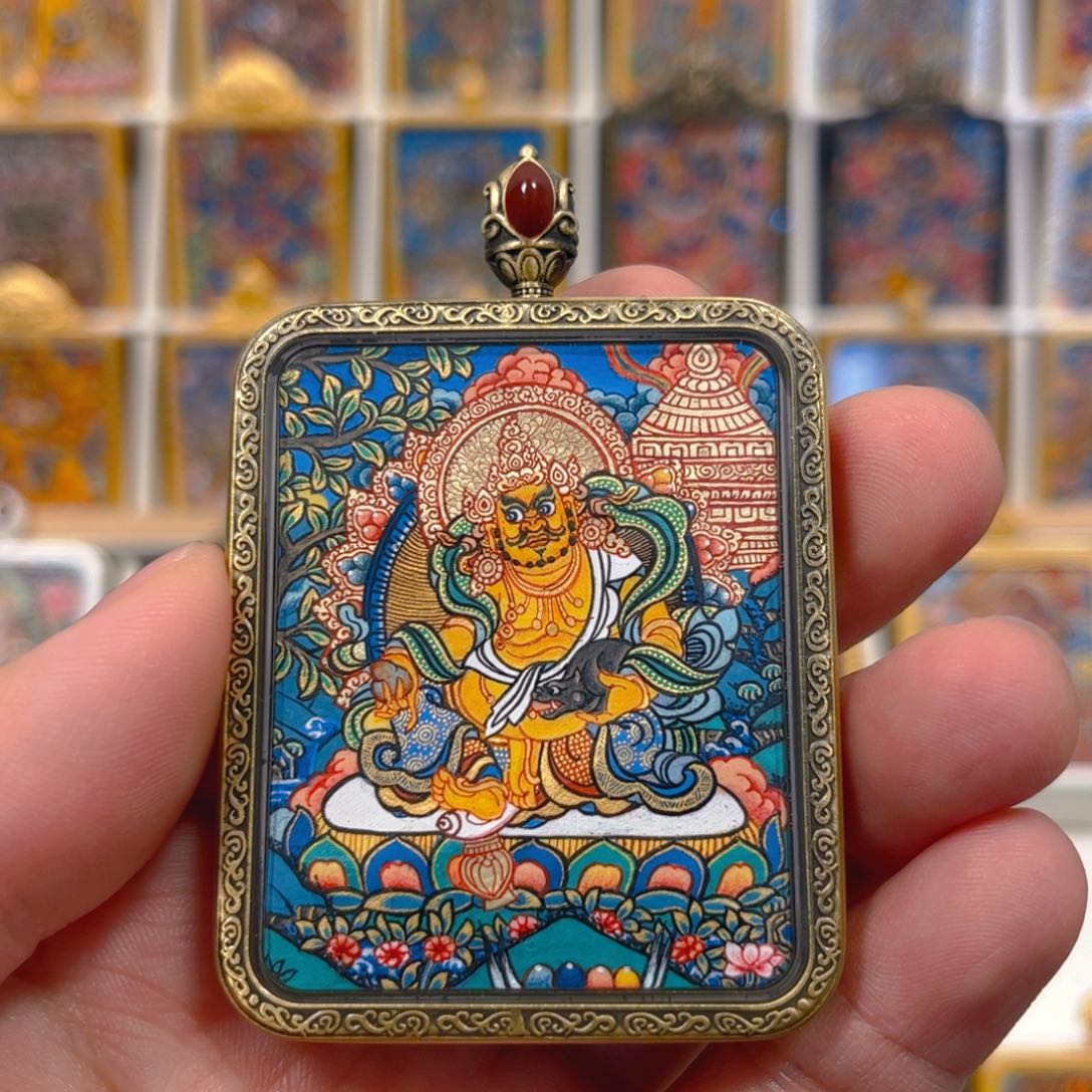 吊坠热贡纯手绘唐卡黄财