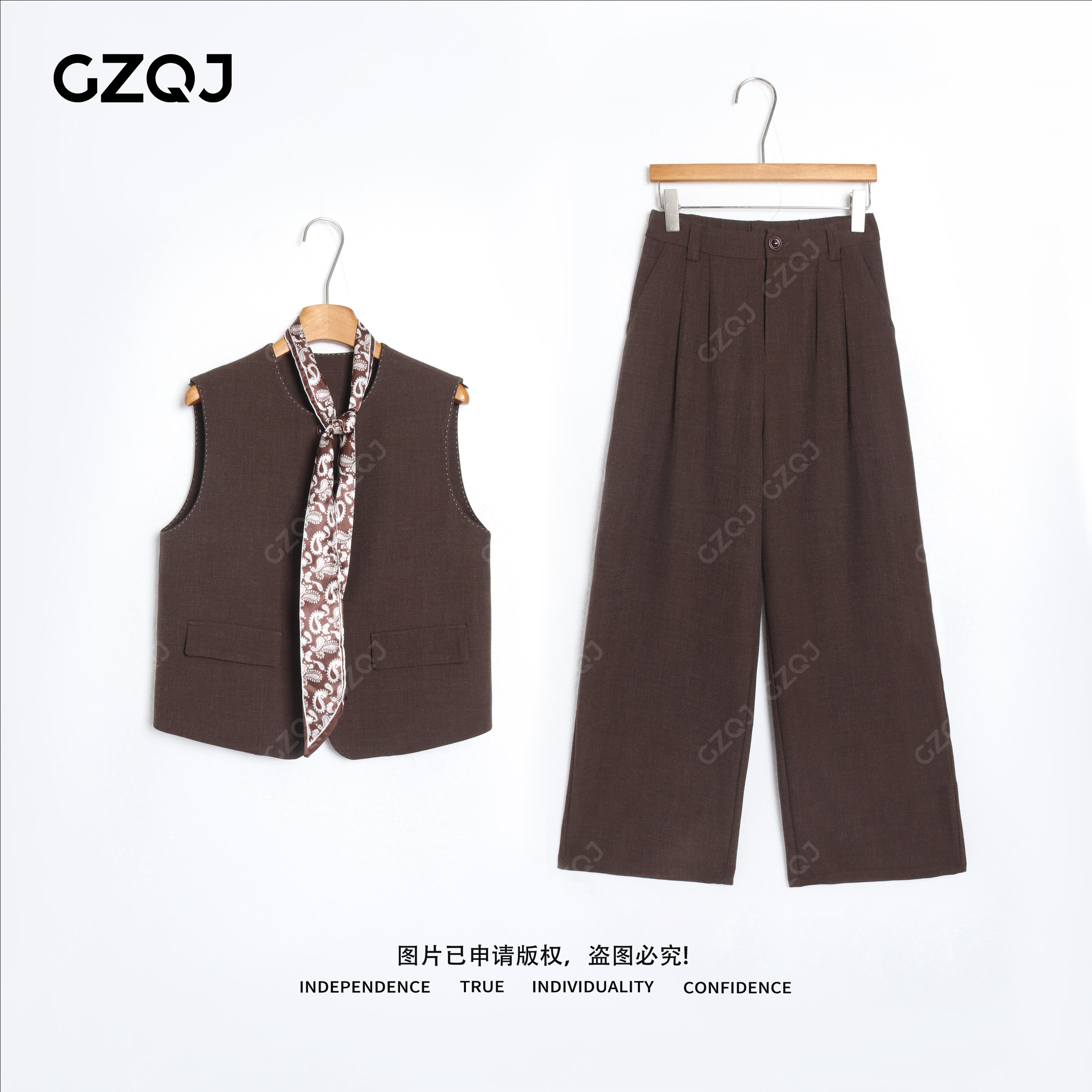 老琴私服【‌漫棕纪】琥珀流光风时尚圆领马甲高腰阔腿西裤女套装961