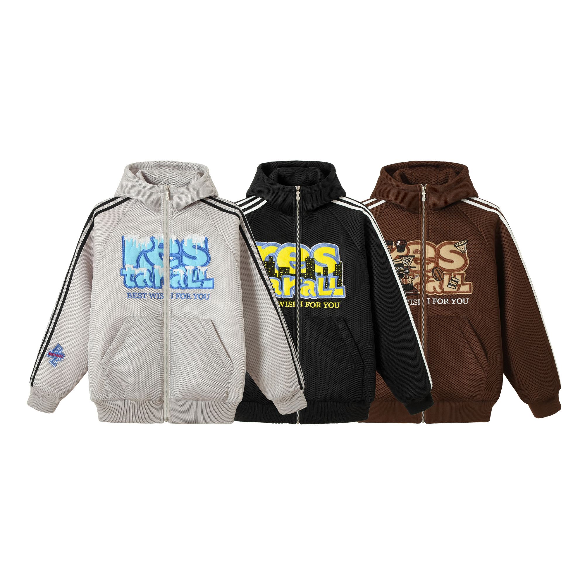 白鹤大人美式复古网眼运动连帽保暖棉衣冬季男女宽松字母刺绣棉服