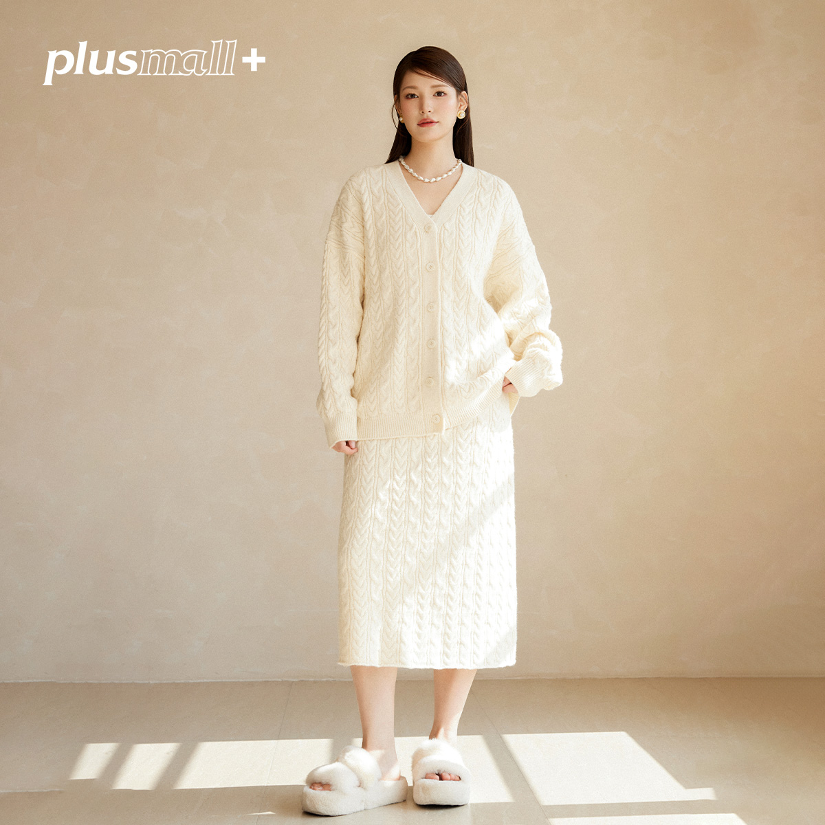 【折扣款】PLUSMALL 小麻花套装 知识分子毛织开衫半裙PM2411083B