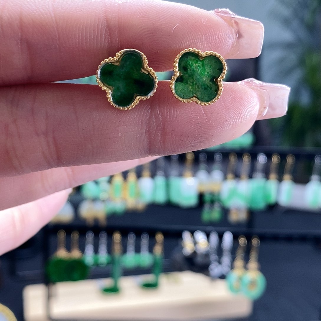 翡翠耳饰银S925镶嵌翡翠