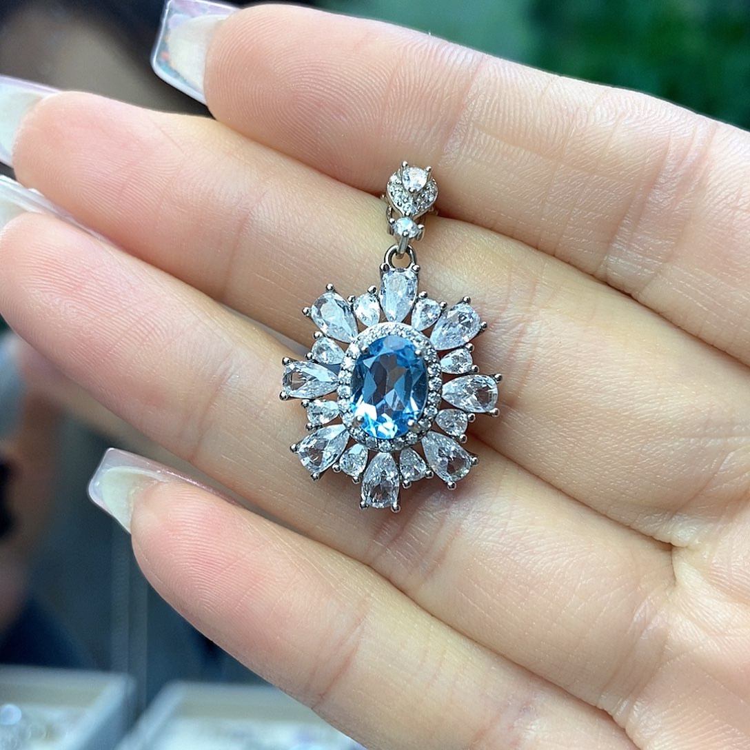 托帕石吊坠银S925镶嵌