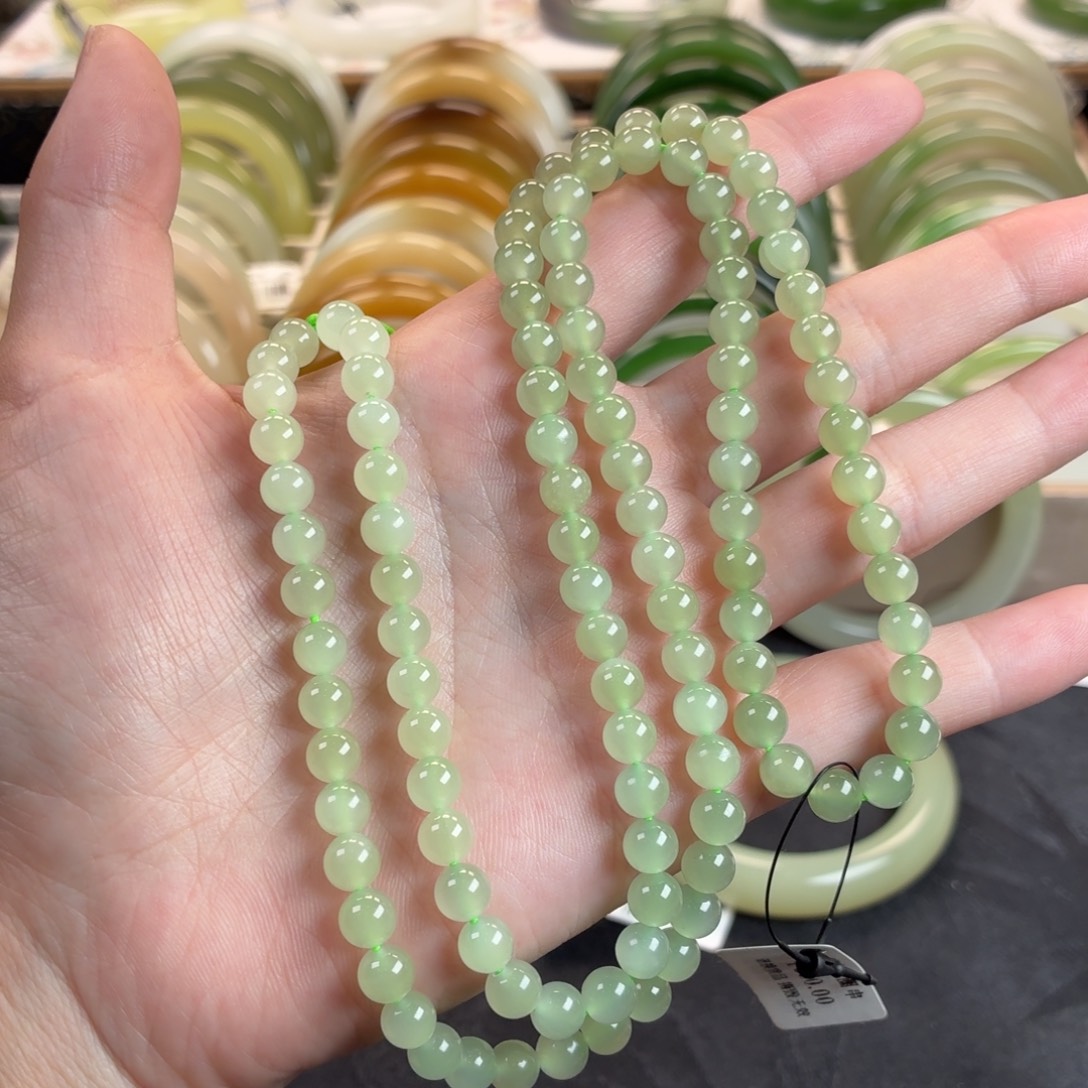 和田玉未镶嵌毛衣链-晴水渐变卡6毛衣链-绕手三圈21