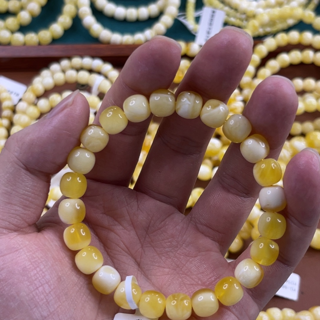 蜜蜡未镶嵌珠宝奇石9mm金白