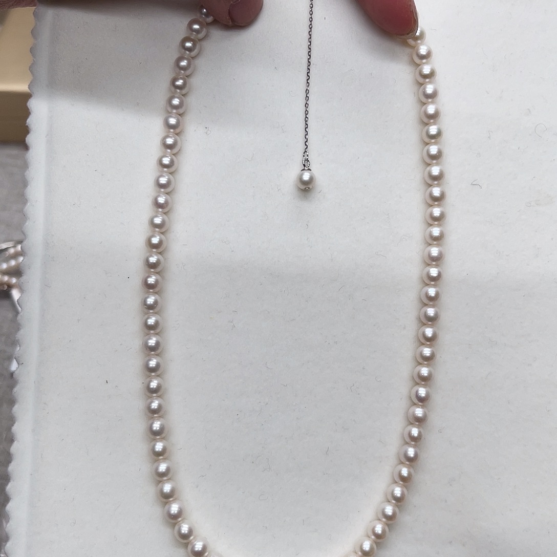 淡水珍珠项链银S925镶嵌5-6正圆尾链款