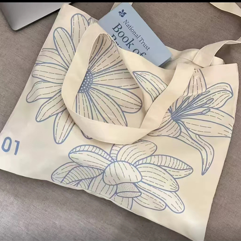 韩单外贸慵懒帆布托特花朵包