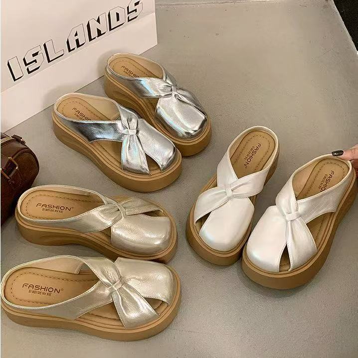 【品牌补贴】镂空凉拖拖鞋韩版厚底包头半拖平底法式包头拖023