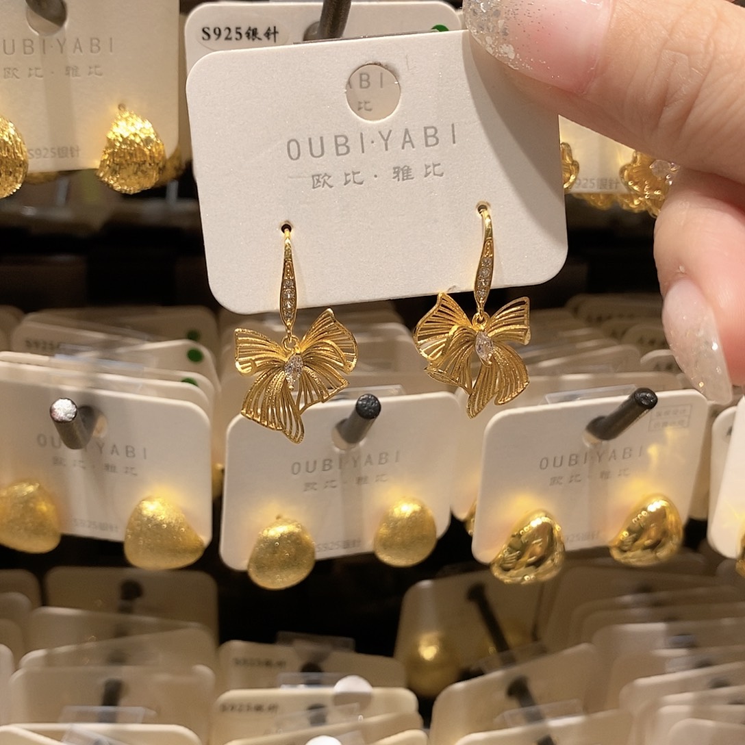 铜合金925银耳勾蝴蝶结