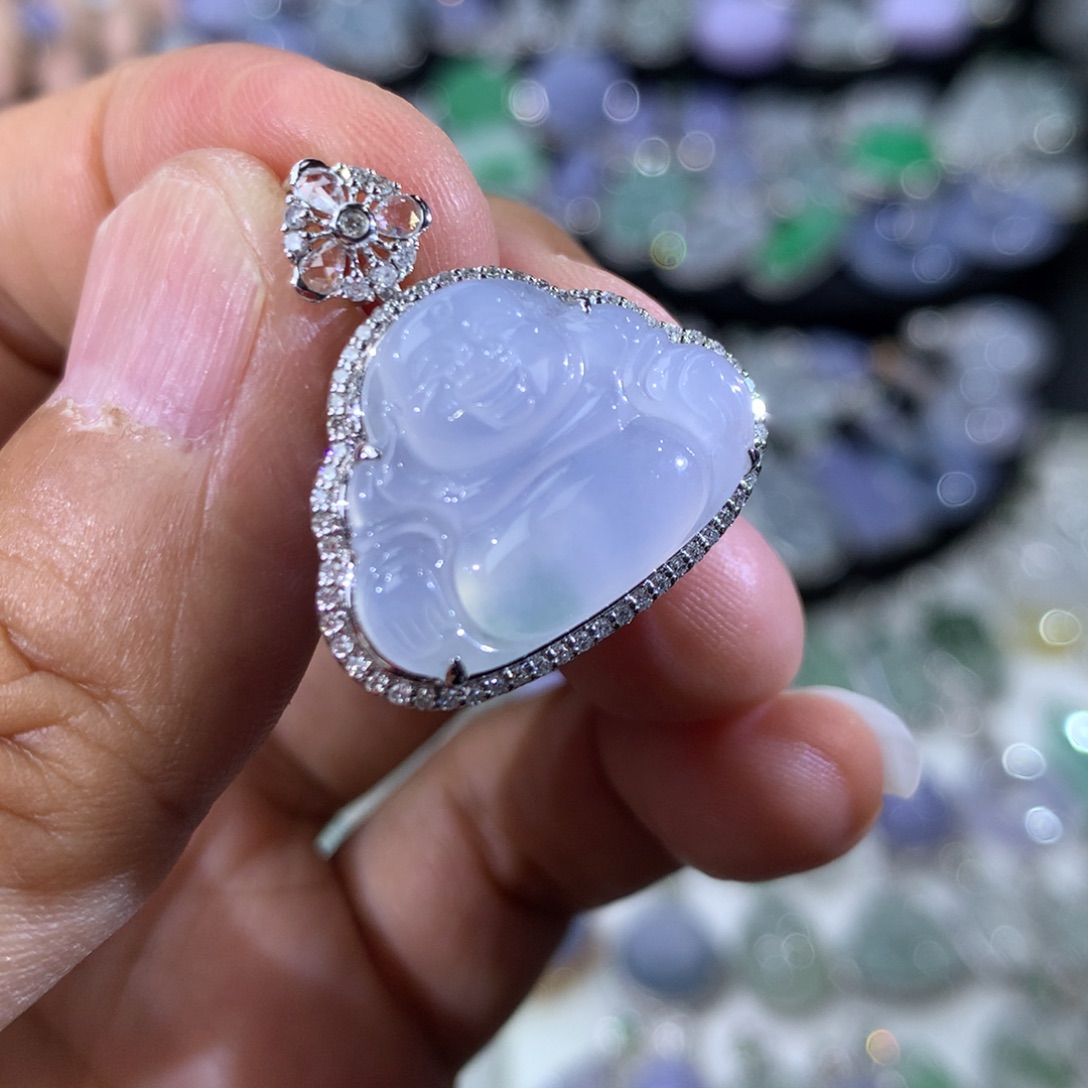 翡翠18K金镶嵌吊坠(不含链)