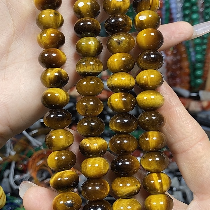 玛瑙/玉髓未镶嵌珠宝半成品A级虎眼卡13mm一条