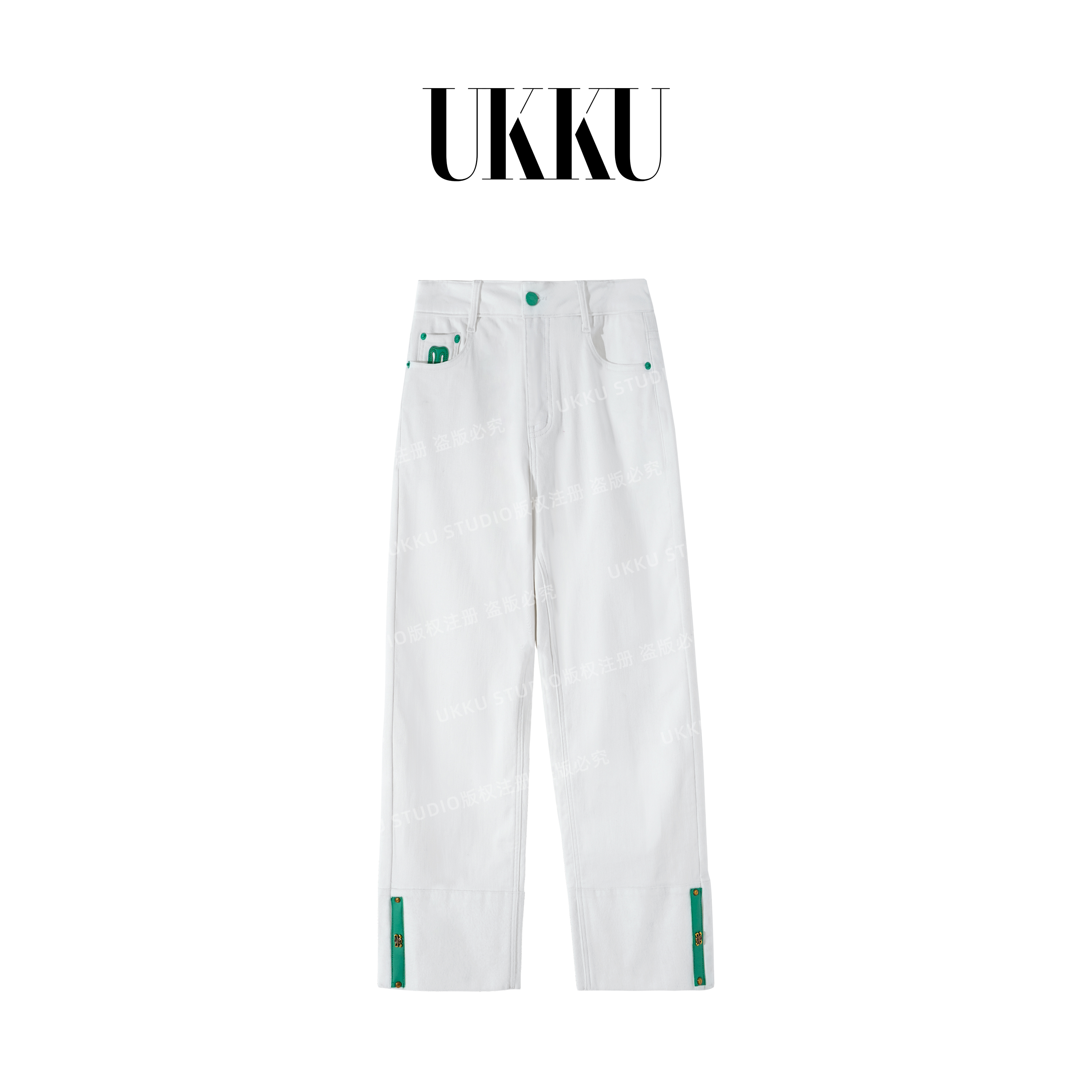 娟【UKKUSTUDIO】轻奢时尚百搭重工高奢设计师直筒牛仔裤511922
