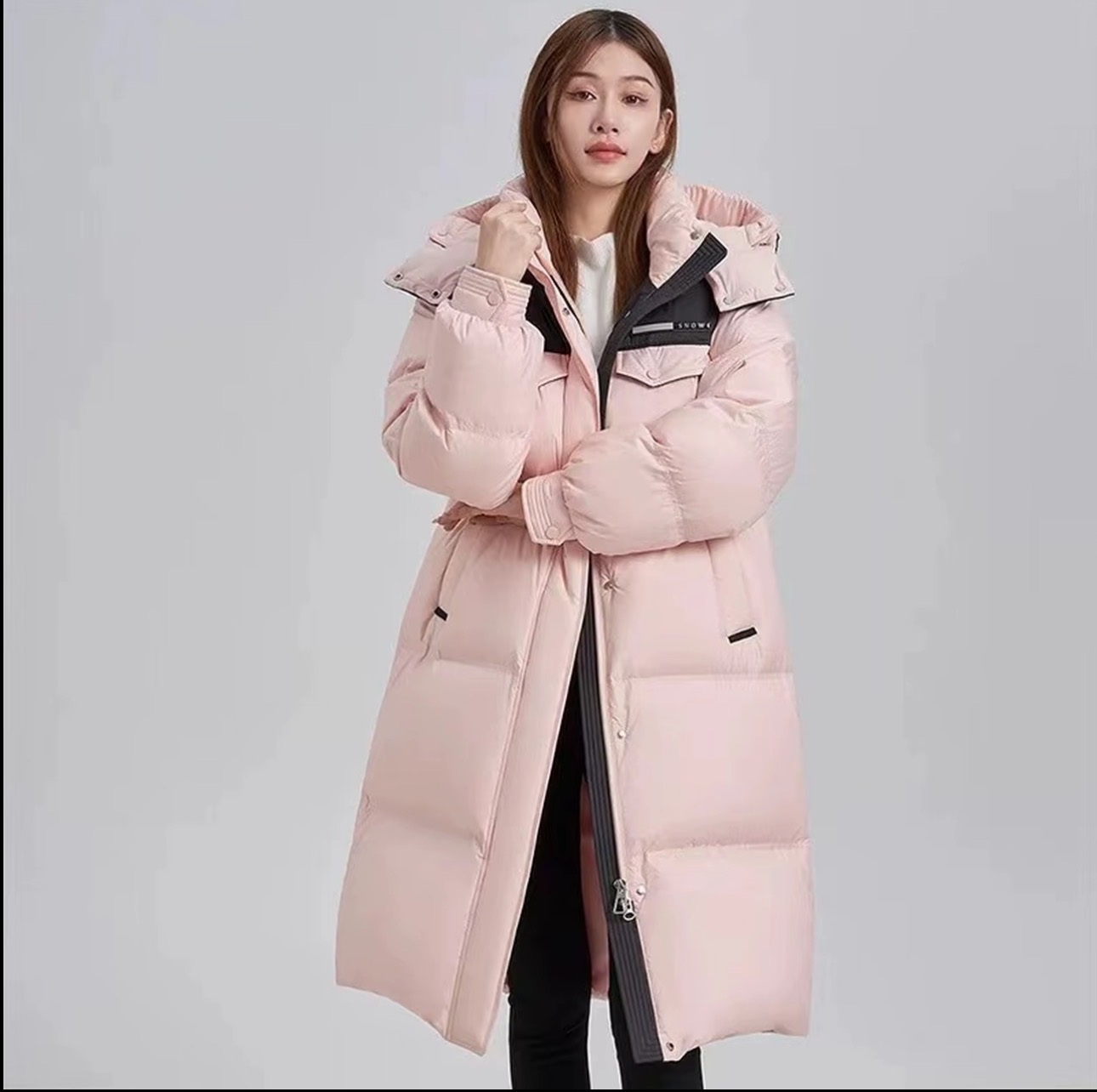 1663款泡芙撞色过膝冬季90加厚外套