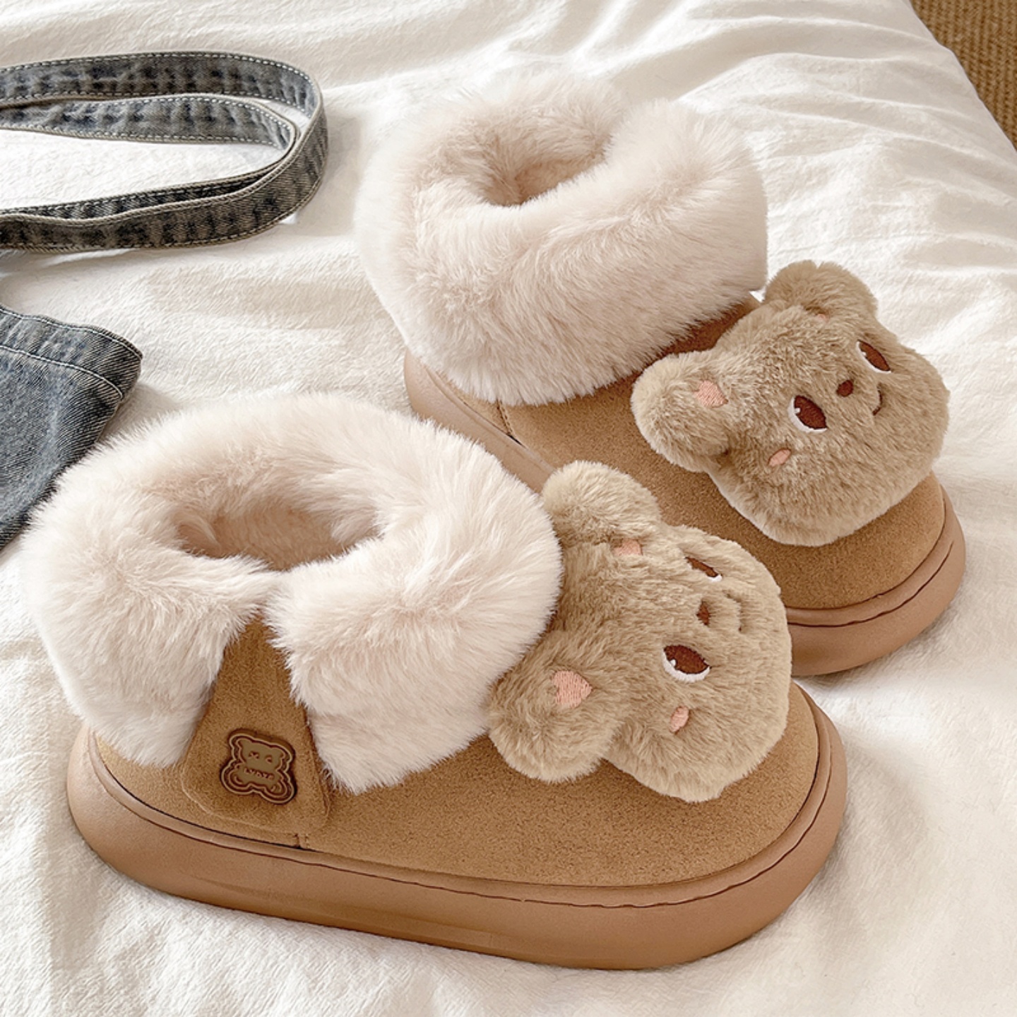 小熊木屋~！加厚加绒保暖包跟毛毛棉鞋女ins厚底冬季外穿雪地靴