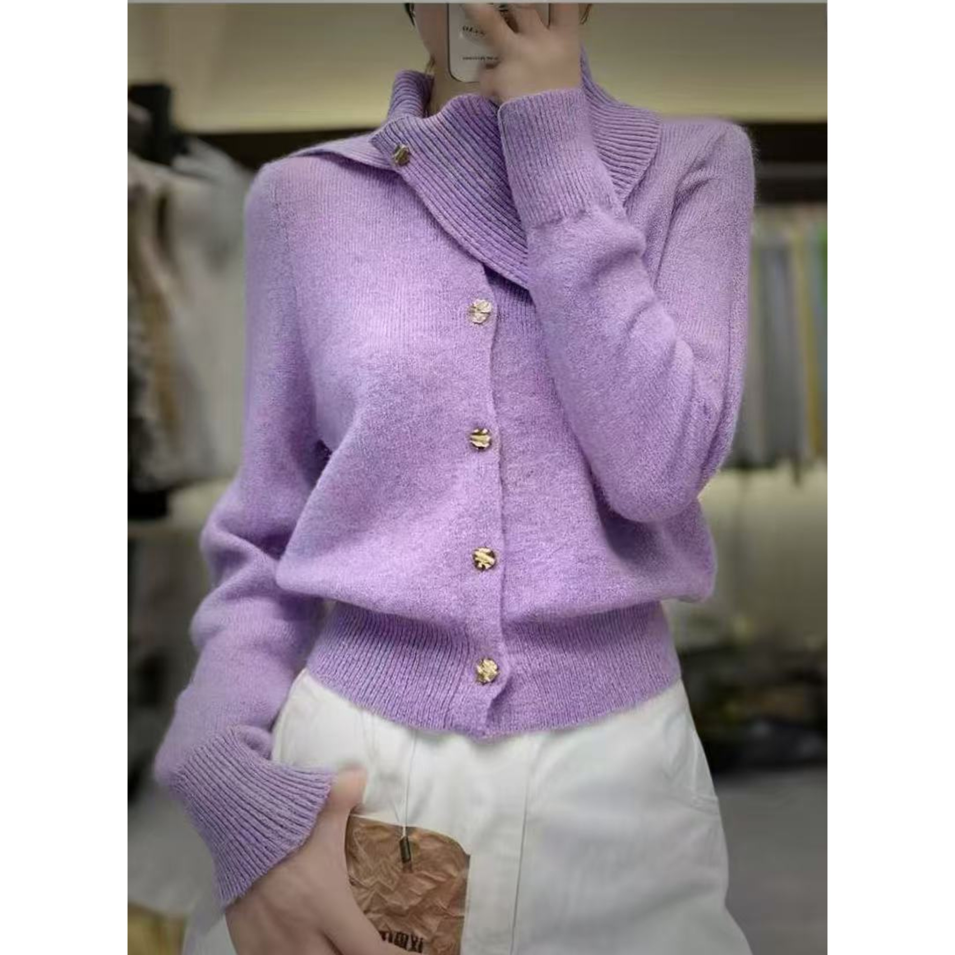 全毛高货~勿机洗！胸104-160长56毛感长袖软糯针织上衣XL 4013