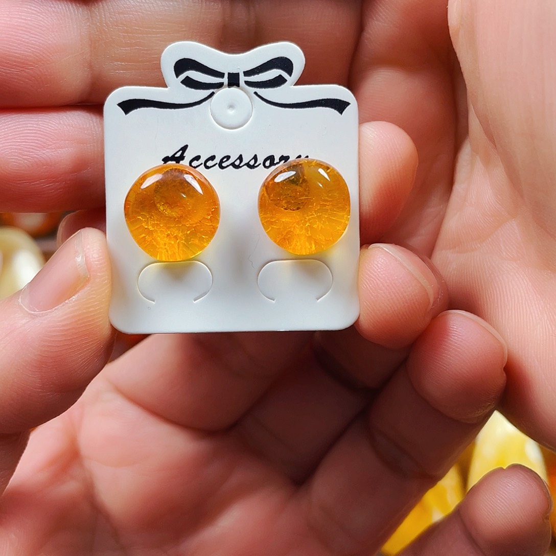 琥珀戒指银S925镶嵌耳钉