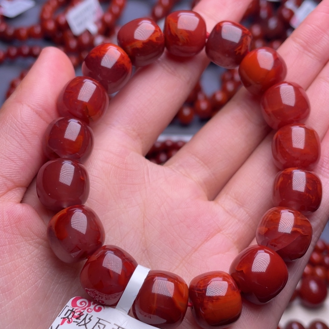 南红玛瑙未镶嵌其他13mm精品瓦西牛血红火焰老型手串