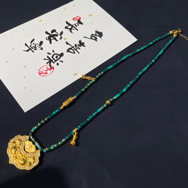 铜合金石英石项链 新中式国风款饰品锁骨链短款项链