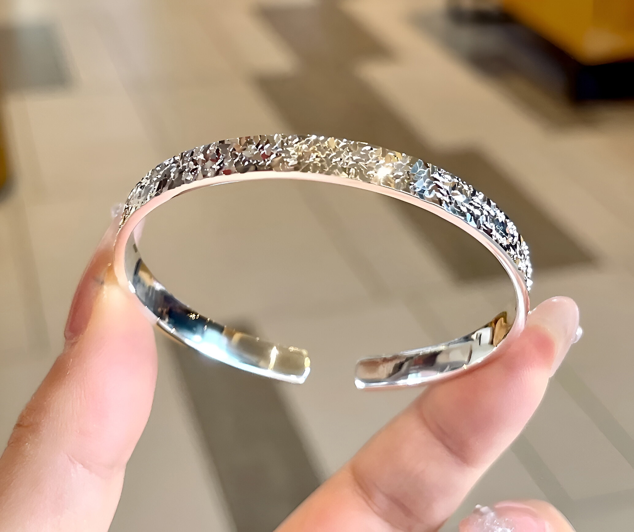 足银手镯 足银9999  开口碎冰冰实心纯银手镯