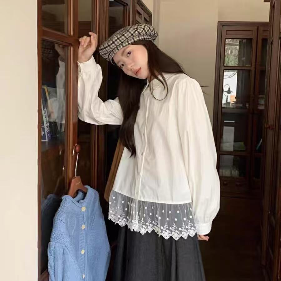 135-2060/118 蕾丝下摆拼接设计小众款百搭衬衫