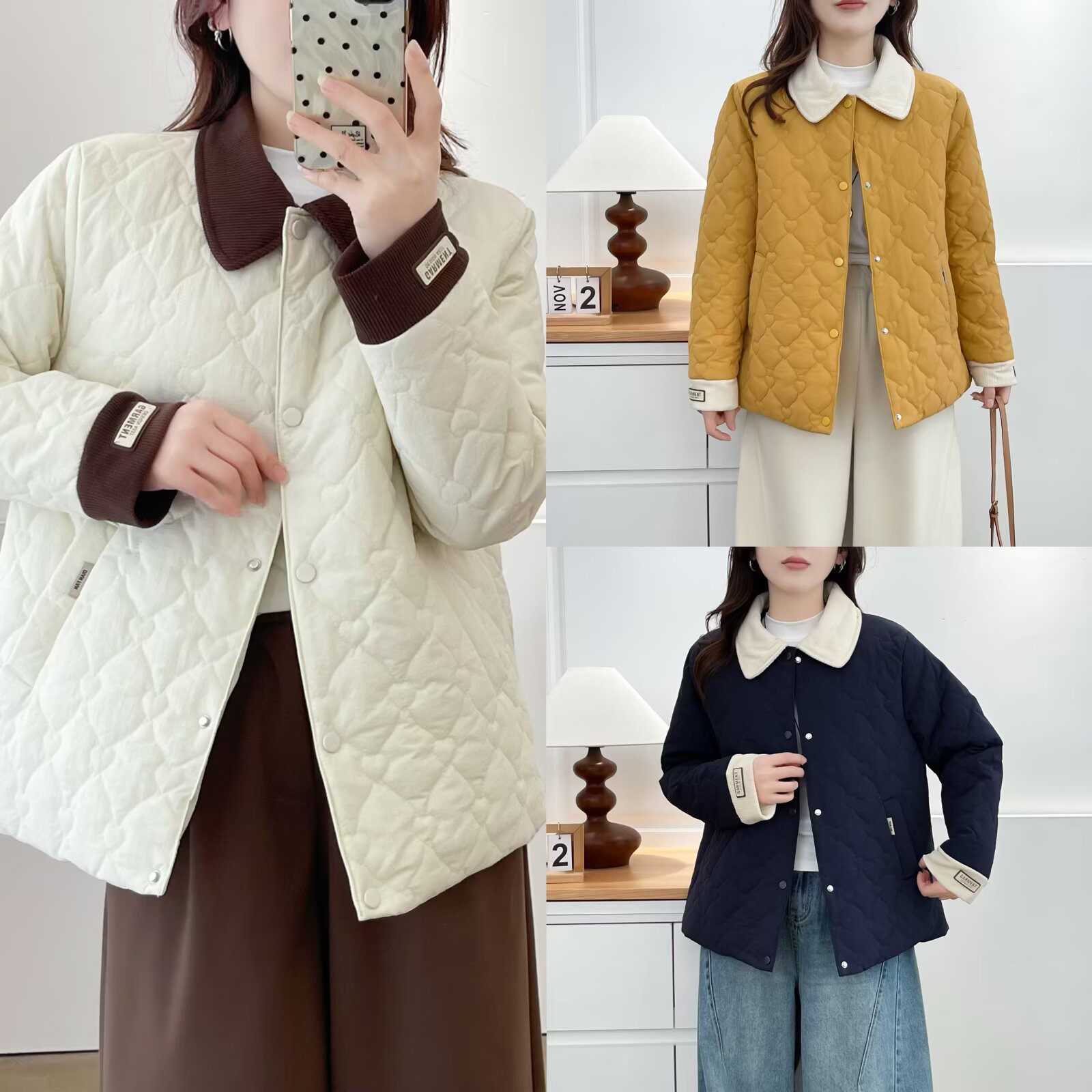 大码女装棉服新款百搭韩版秋冬宽松拼接撞色绗棉保暖棉衣冬季外套