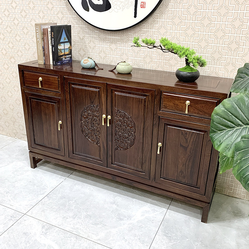 新中式老榆木实木储物柜办公室整体玄关柜餐厅日式商用靠墙餐边柜
