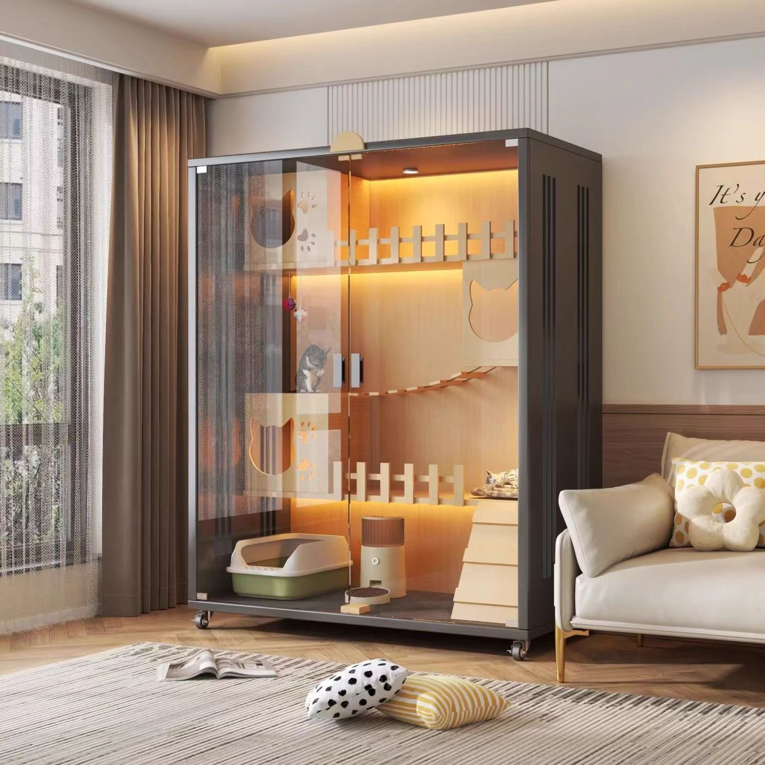 猫别墅家用猫柜子猫咪窝猫房子宠物柜子猫城堡猫笼子猫笼家用室内