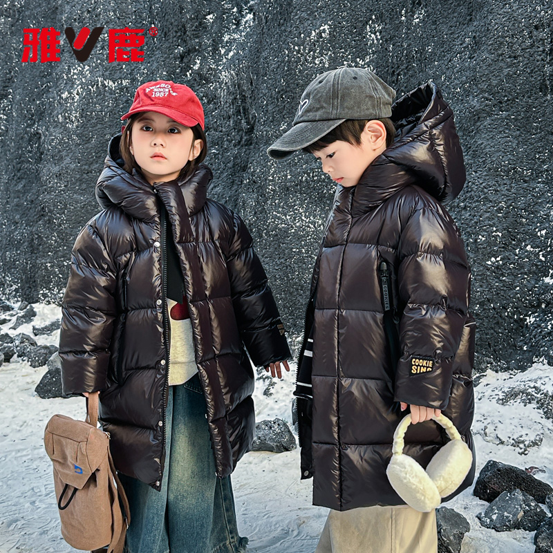 V/雅鹿金标儿童中长款新国标90绒羽绒服加厚款连帽蓄热外套Y019