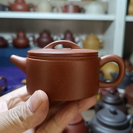 茶壶紫砂原矿红降坡粗砂汉瓦内推160cc半手工