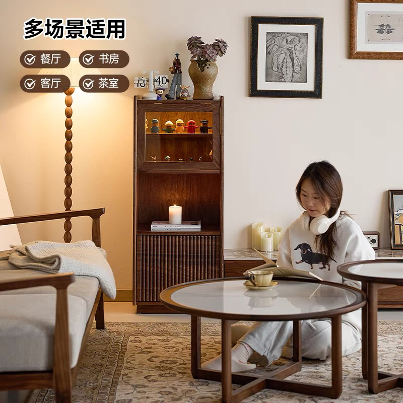 北美黑胡桃木斗柜轻奢简约餐厅落地家用边柜客厅中古立柜收纳储物