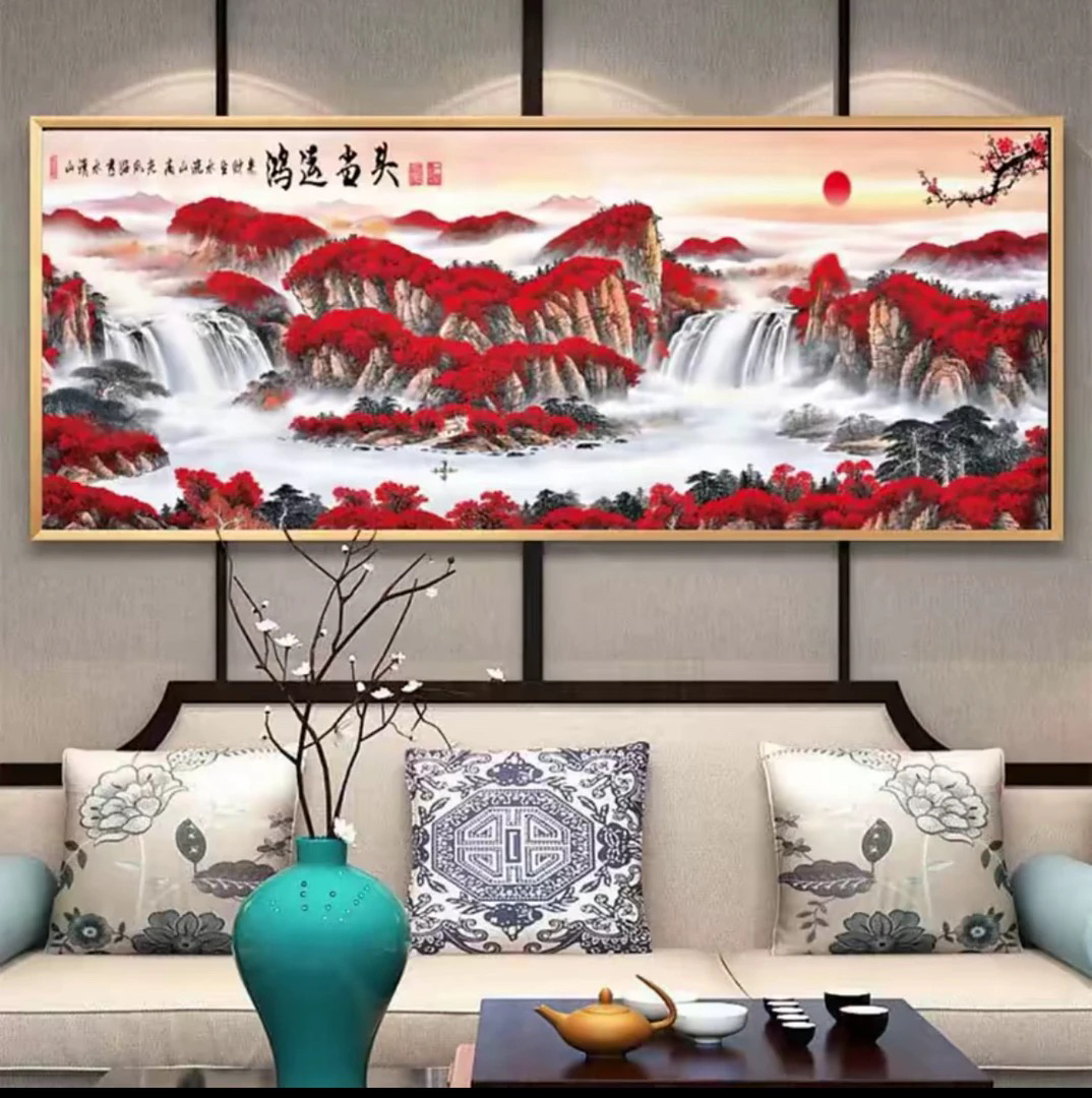 2米中格纯手工绣好的成品22389/0523鸿运当头客厅装饰挂画