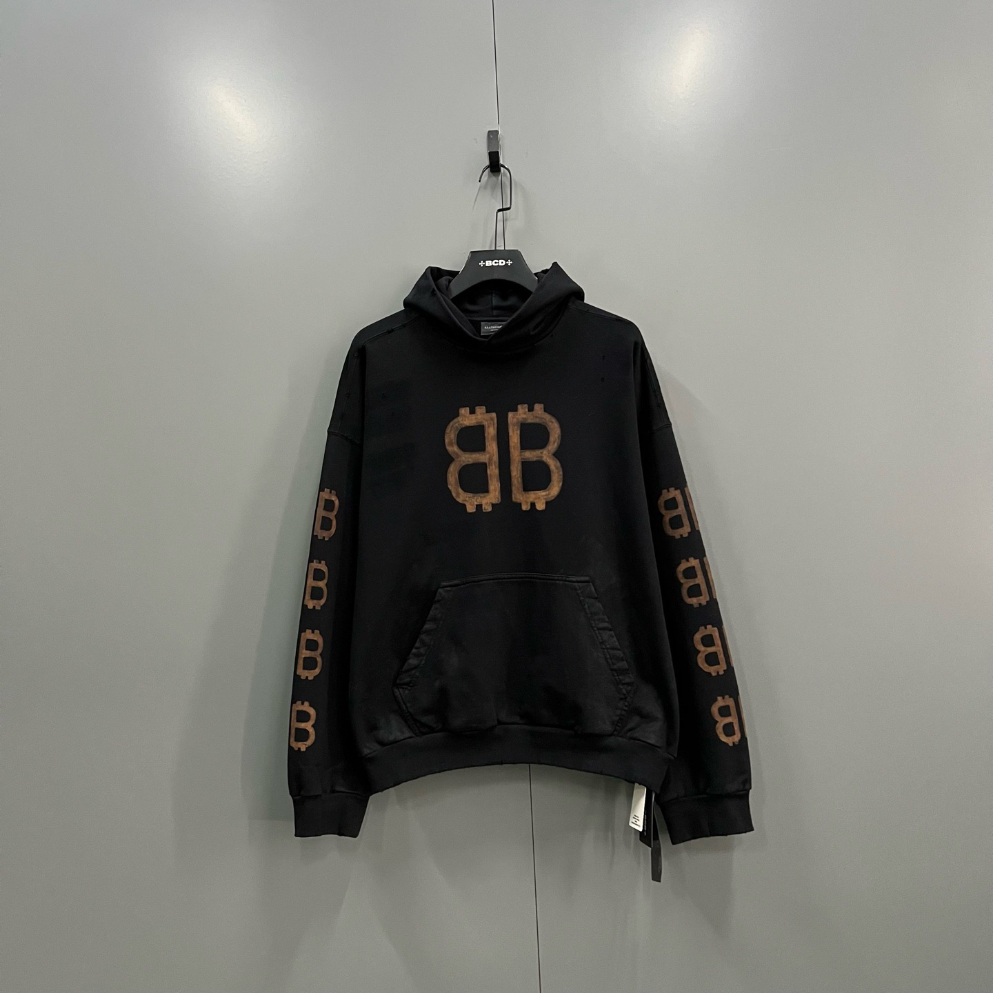 95新 Balenciaga/巴黎世家 (ll)做旧涂鸦BB印花帽衫 XS码/019769