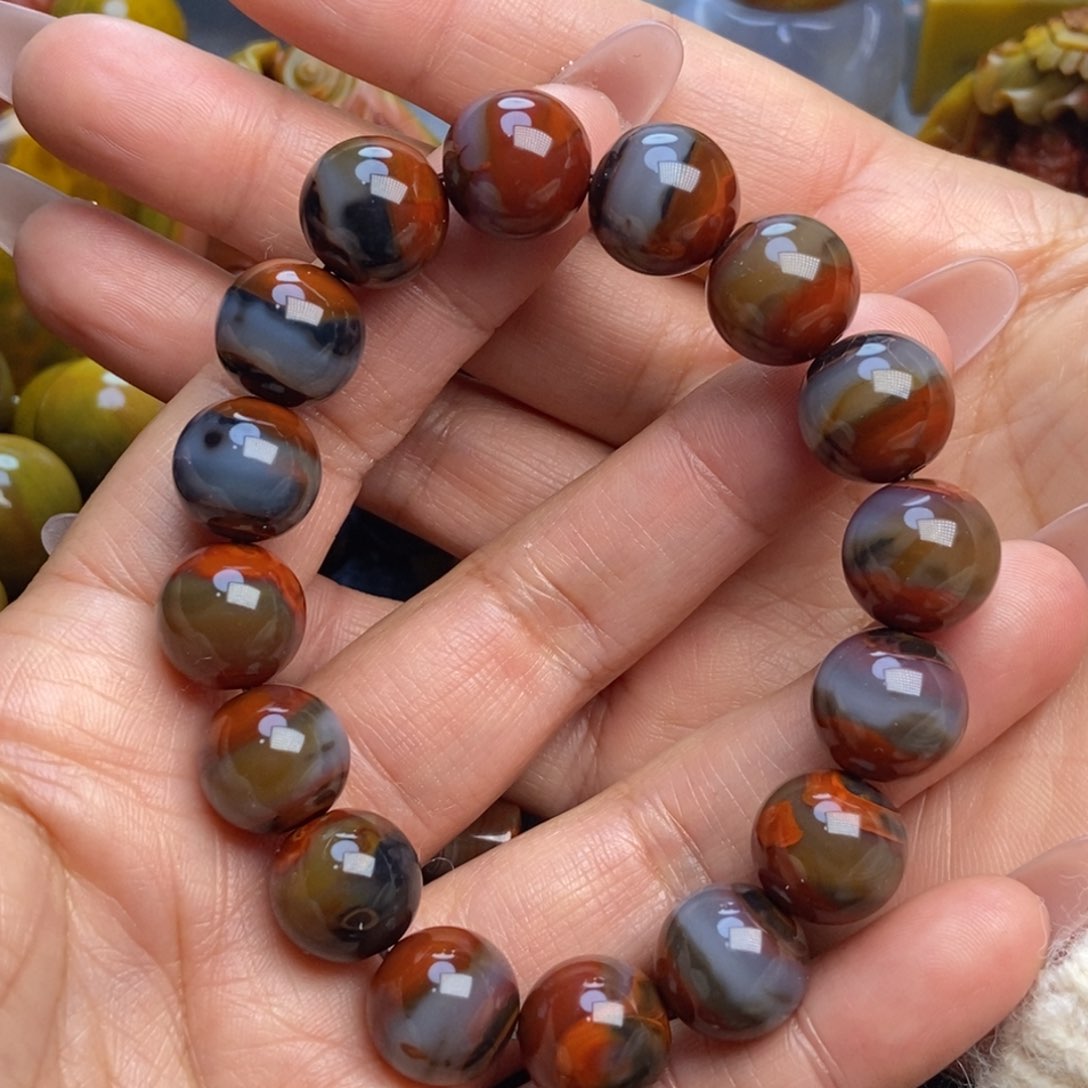 玛瑙/玉髓手链未镶嵌俺***斯战国红