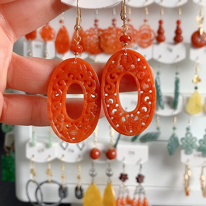 翡翠耳饰银S925镶嵌翡翠