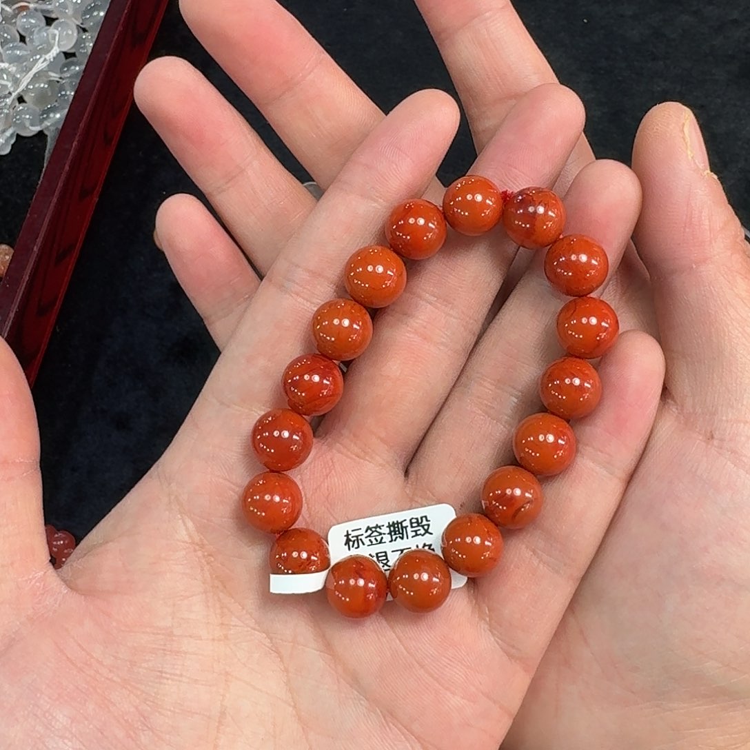 南红玛瑙手链未镶嵌小*熊原矿南红手串11mm满肉皮皮纹