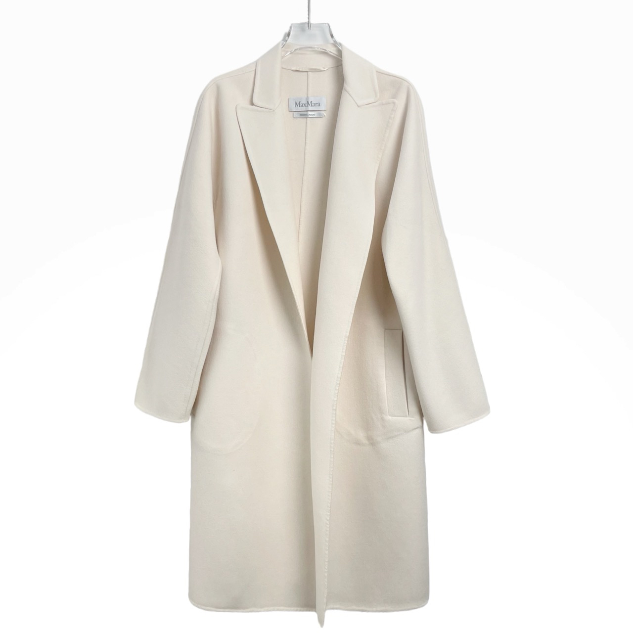 95新 MaxMara 001012 纯色束腰中长款休闲大衣白色 44码 