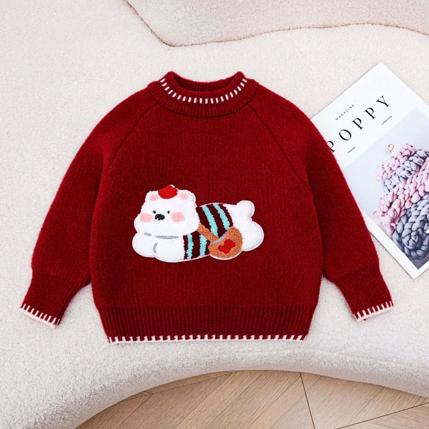 【出口订单外贸品】儿童毛衣拜年服男宝女宝红色上衣圣诞款加厚