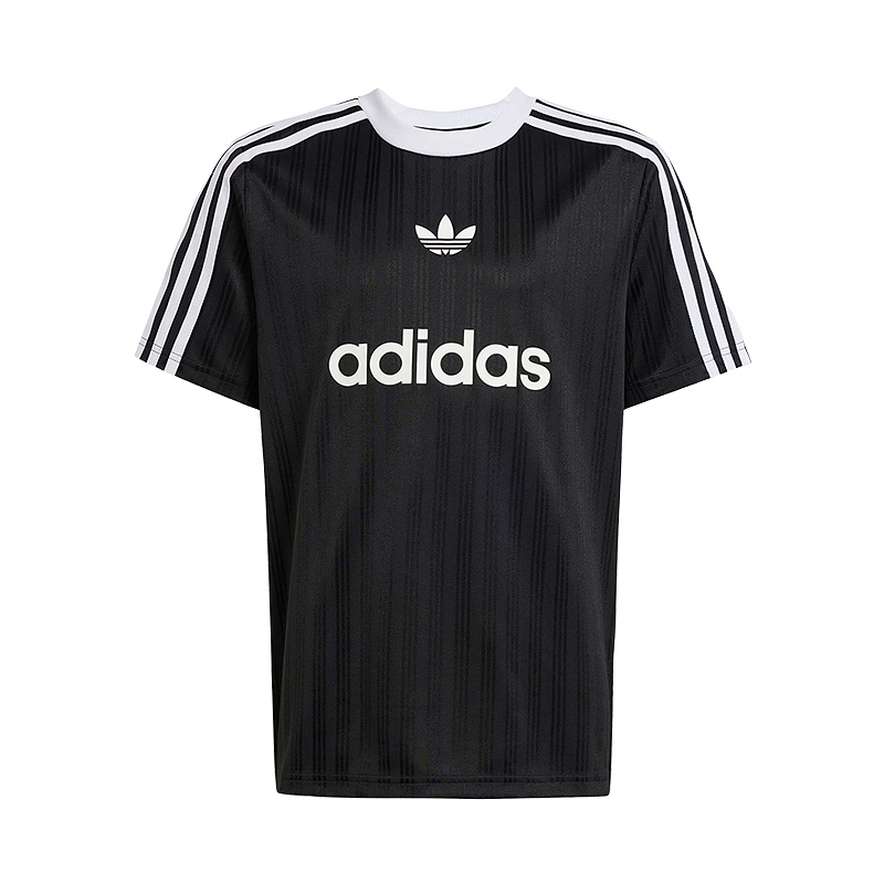Adidas阿迪达斯男大童新款休闲三叶草复古运动条纹短袖T恤JC7309
