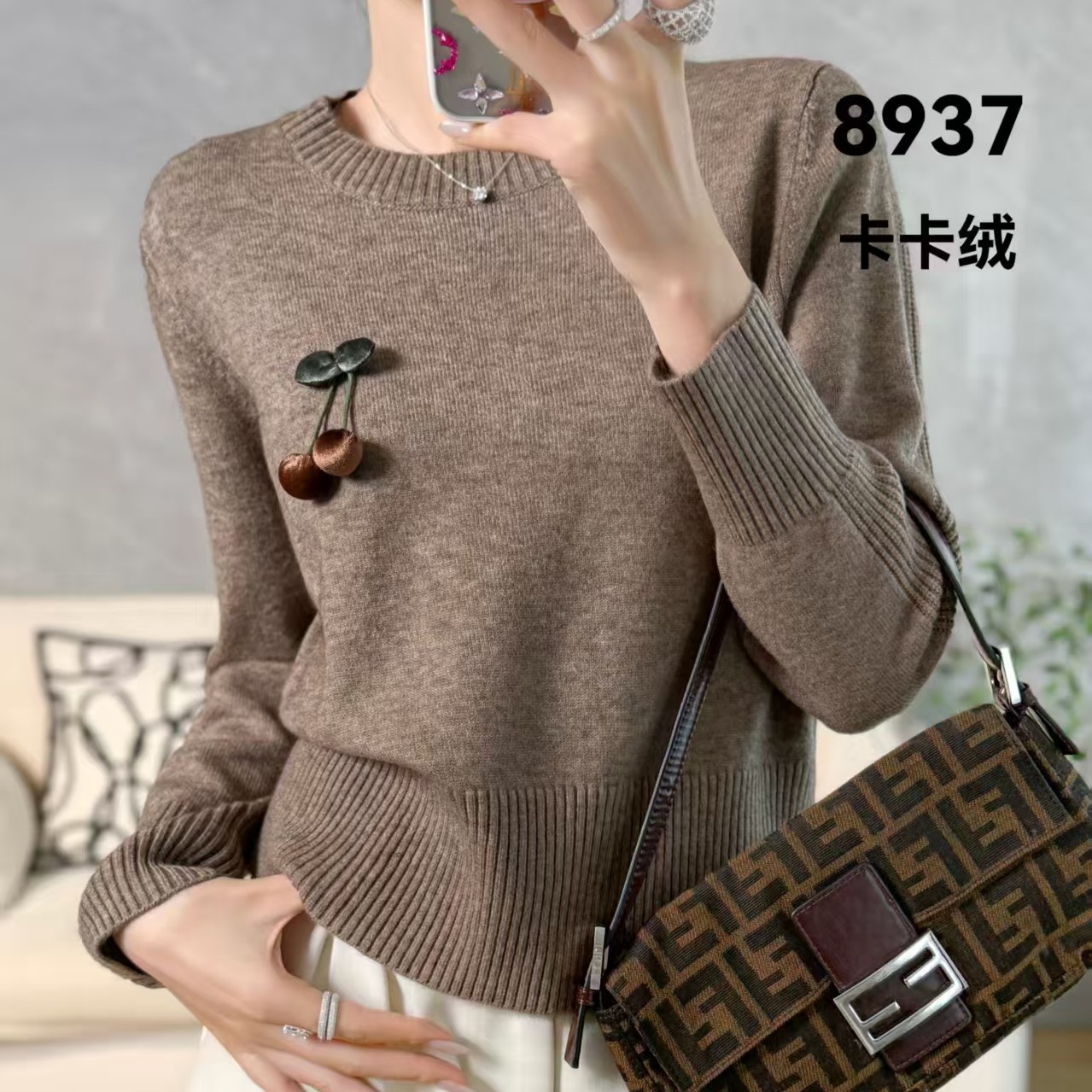 【燕珍时装】冬季新款8937费尔岛花纹宽松气质卡卡绒羊毛衫 