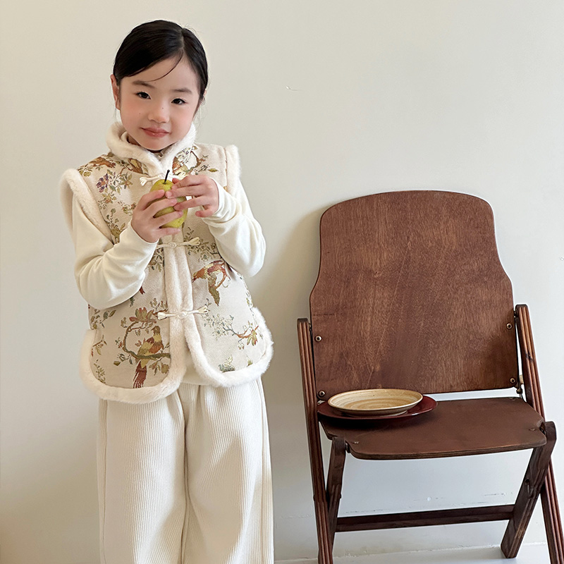 【雪尼尔新款国风】盘扣刺绣马甲洋气女童43068宝宝加绒马甲