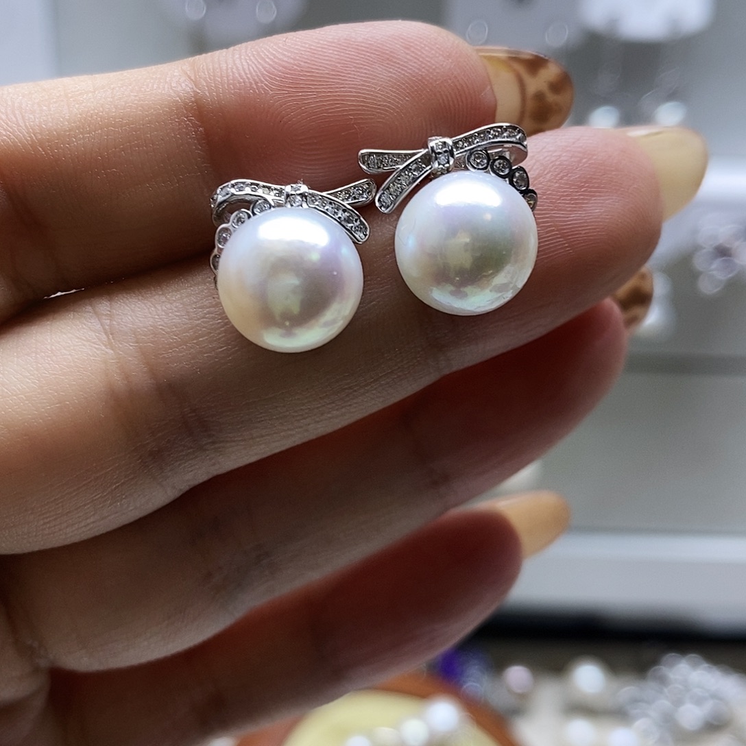 银S925镶嵌淡水珍珠耳饰