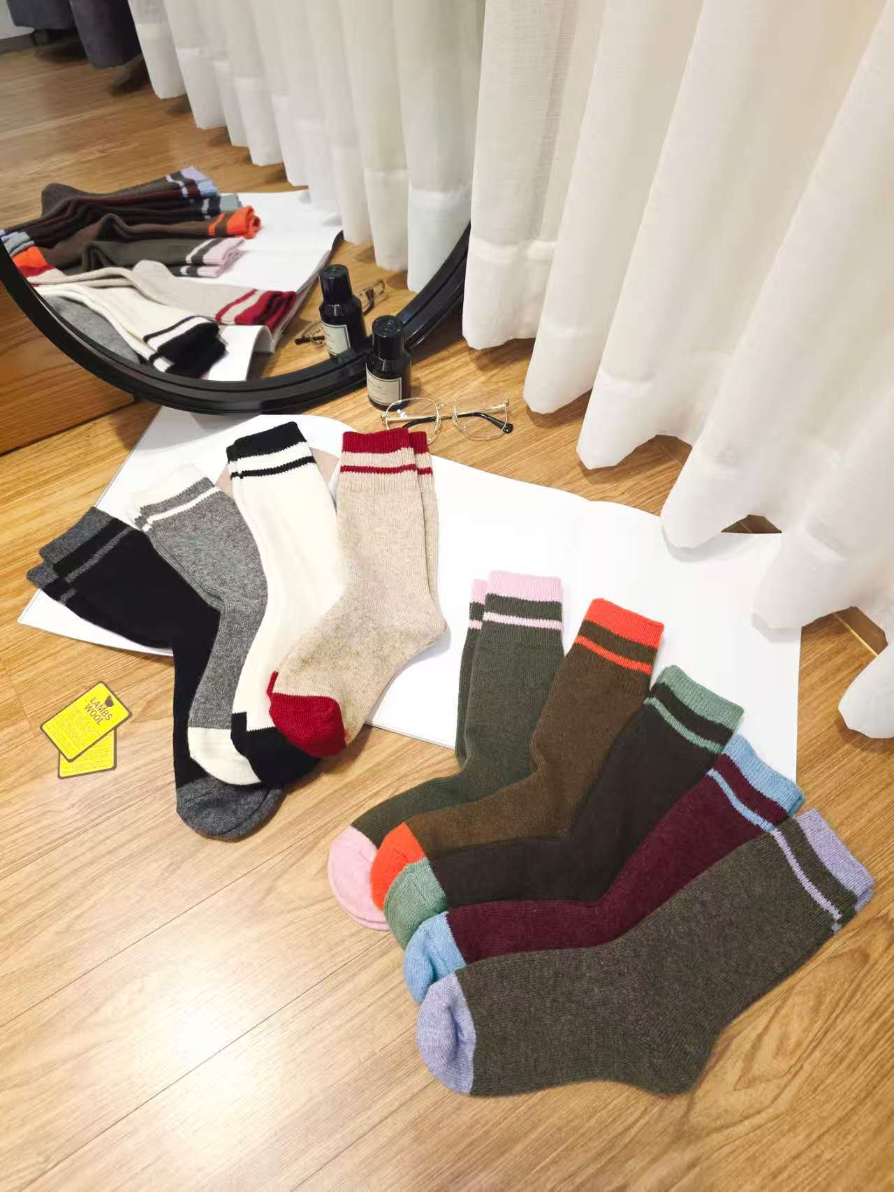 果妈家 A45韩国aileen羊毛彩色拼色柔软秋冬必备百搭堆堆袜女袜