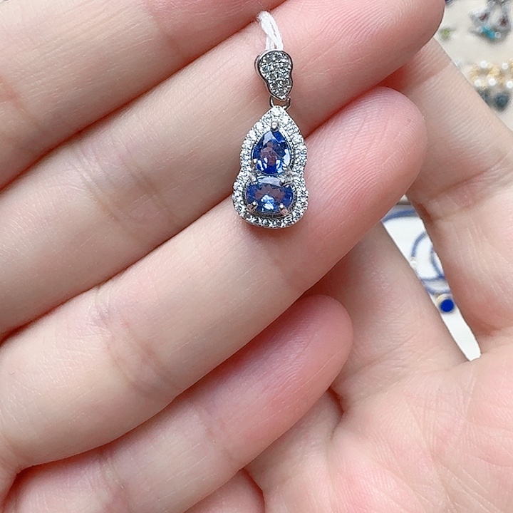 坦桑石吊坠(不含链)银S925镶嵌吊坠