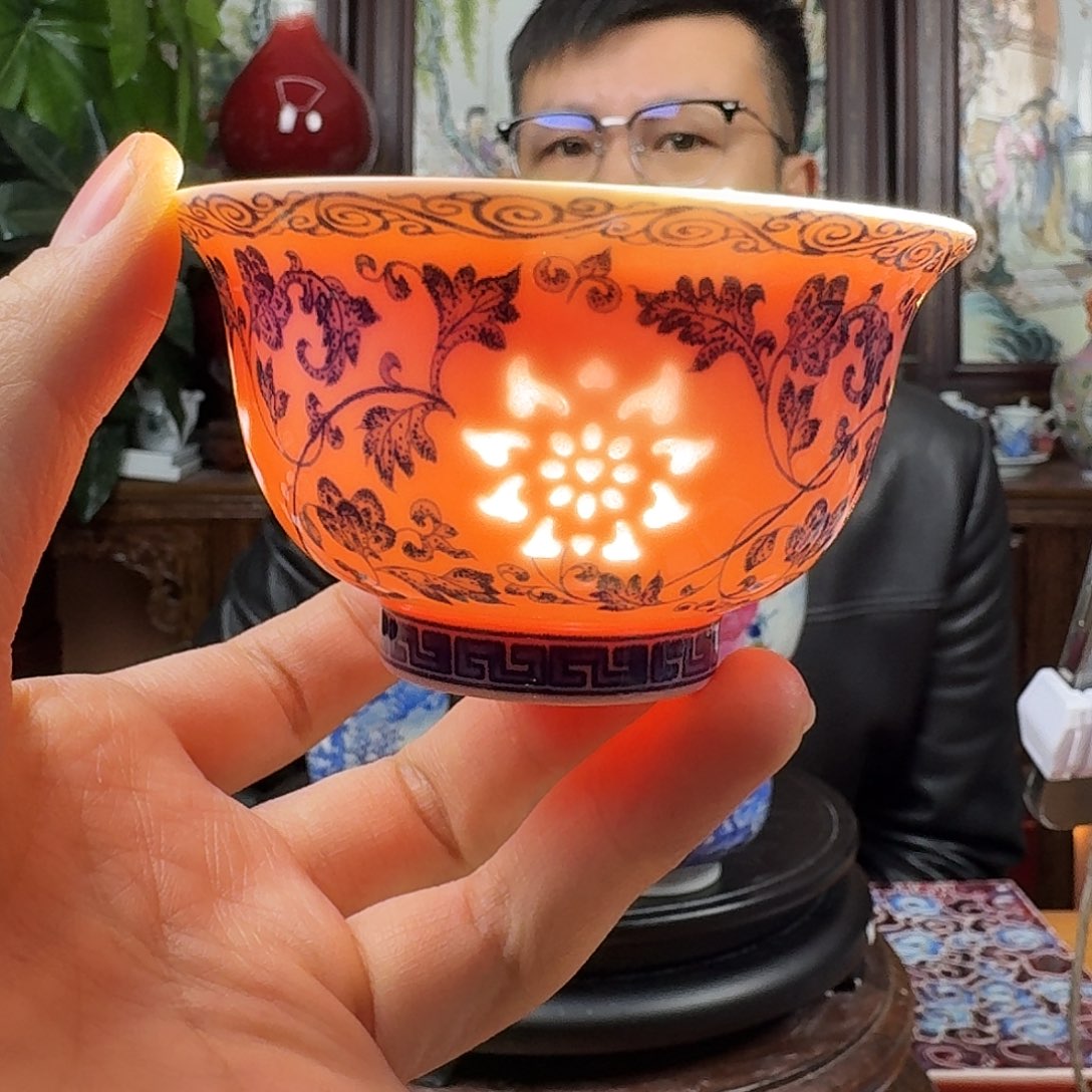 摆件陶景德镇陶瓷手工杯子上