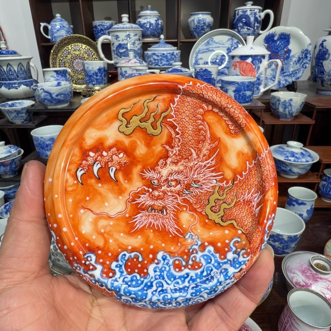 矾红龙纹大盖置盖置