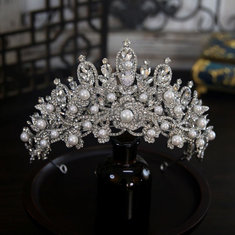 喜看优选A0192新款大气立体双层珍珠锆石皇冠➕多个珍珠耳环饰品