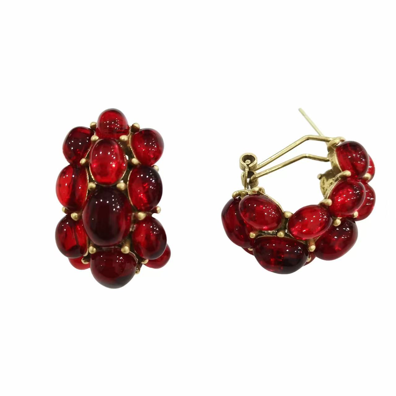 纯铜琉璃耳饰 红色中古风复古简约耳环女小众百搭黑色饰品气质