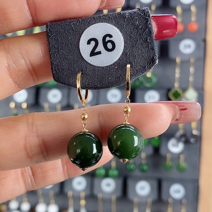 和田玉耳饰18K金镶嵌