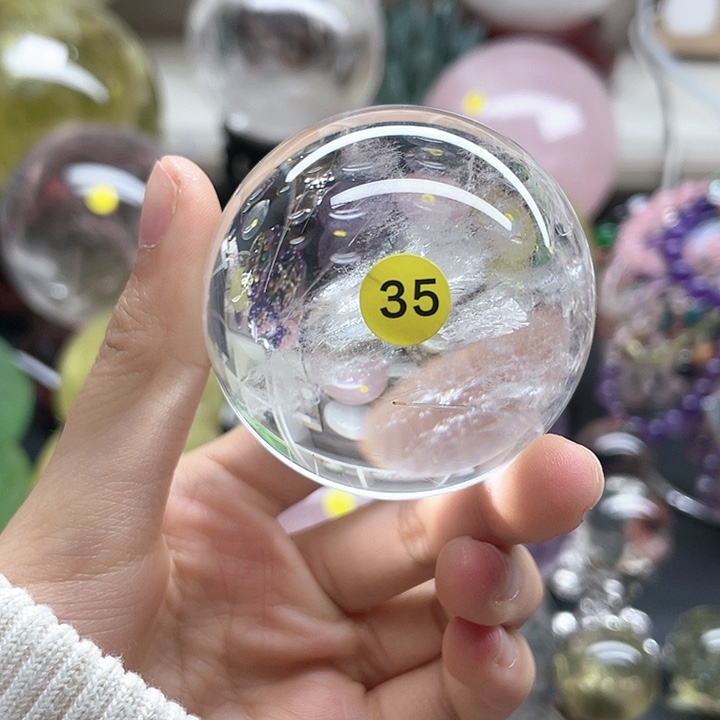 天然水晶球卡5.1白发晶未镶嵌水晶